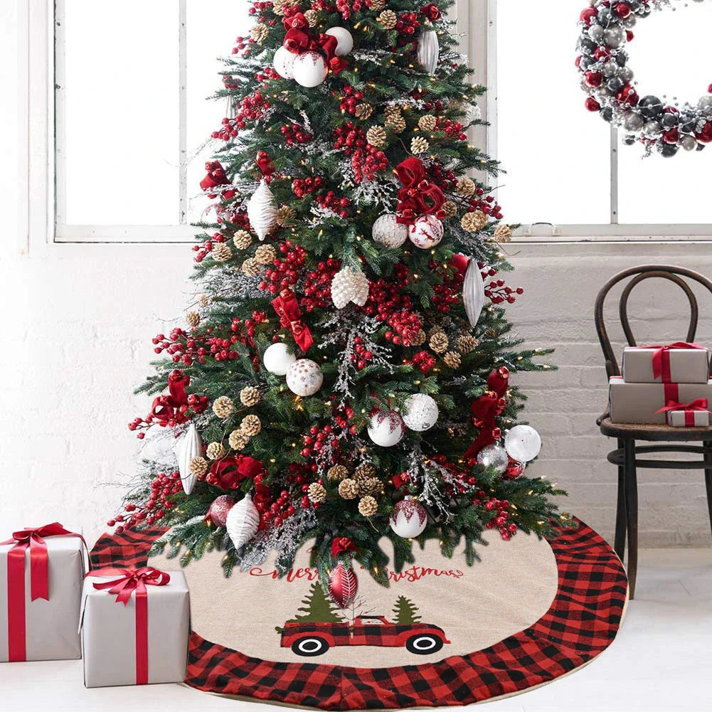 Premium 120cm linen Christmas tree skirt with elegant design, perfect for Kiwi holiday decor