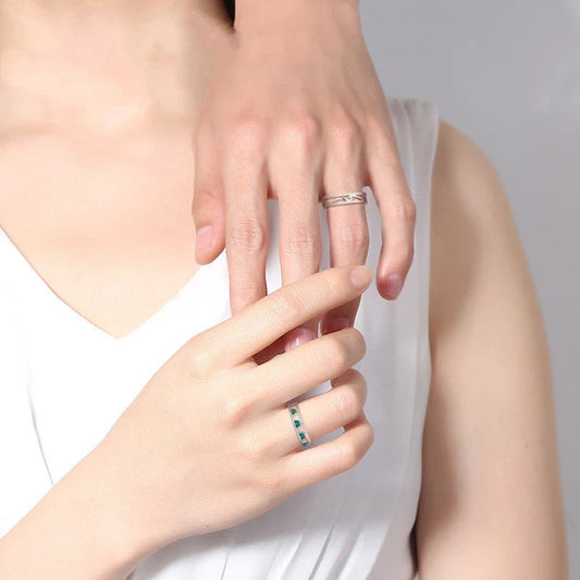 Elegant adjustable couple rings with a celestial-inspired design in premium 925 sterling silver