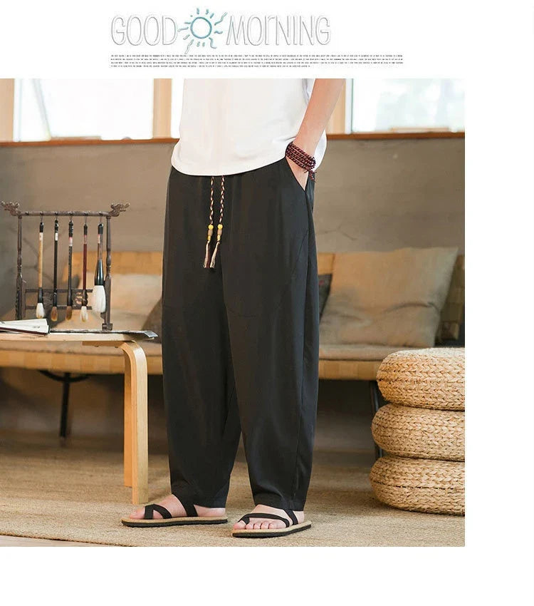 Stylish New Zealand men's casual pants made of innovative ice silk fabric with a tailored harem-inspired design