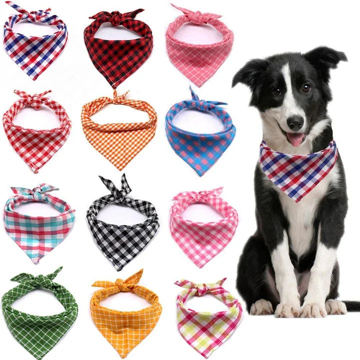 Stylish plaid bandana made of premium New Zealand cotton for pets, available in small and medium sizes