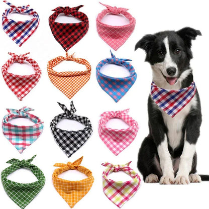 Stylish plaid bandana made of premium New Zealand cotton for pets, available in small and medium sizes