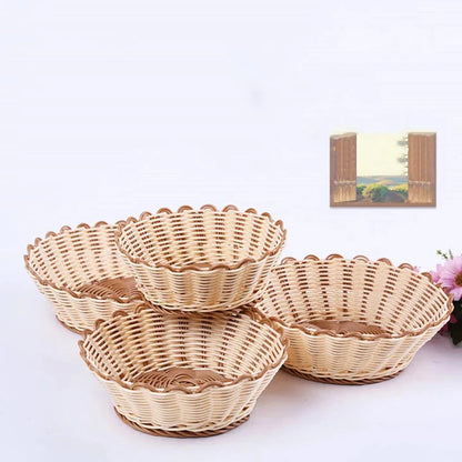 Handwoven fruit and vegetable storage basket made from eco-friendly plastic with rattan-like design and dustproof cover