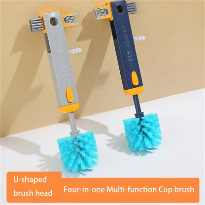 4-in-1 Bottle Gap Cleaner Brush with U-shaped silicone cup brush, stranded wire gap brush, and corner brush for cleaning cups, mugs, and water bottles