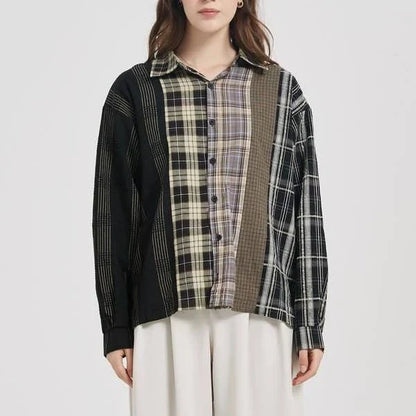 Patchwork Plaid Shirt with Unique Design, Soft Cotton Fabric, and Comfortable Fit