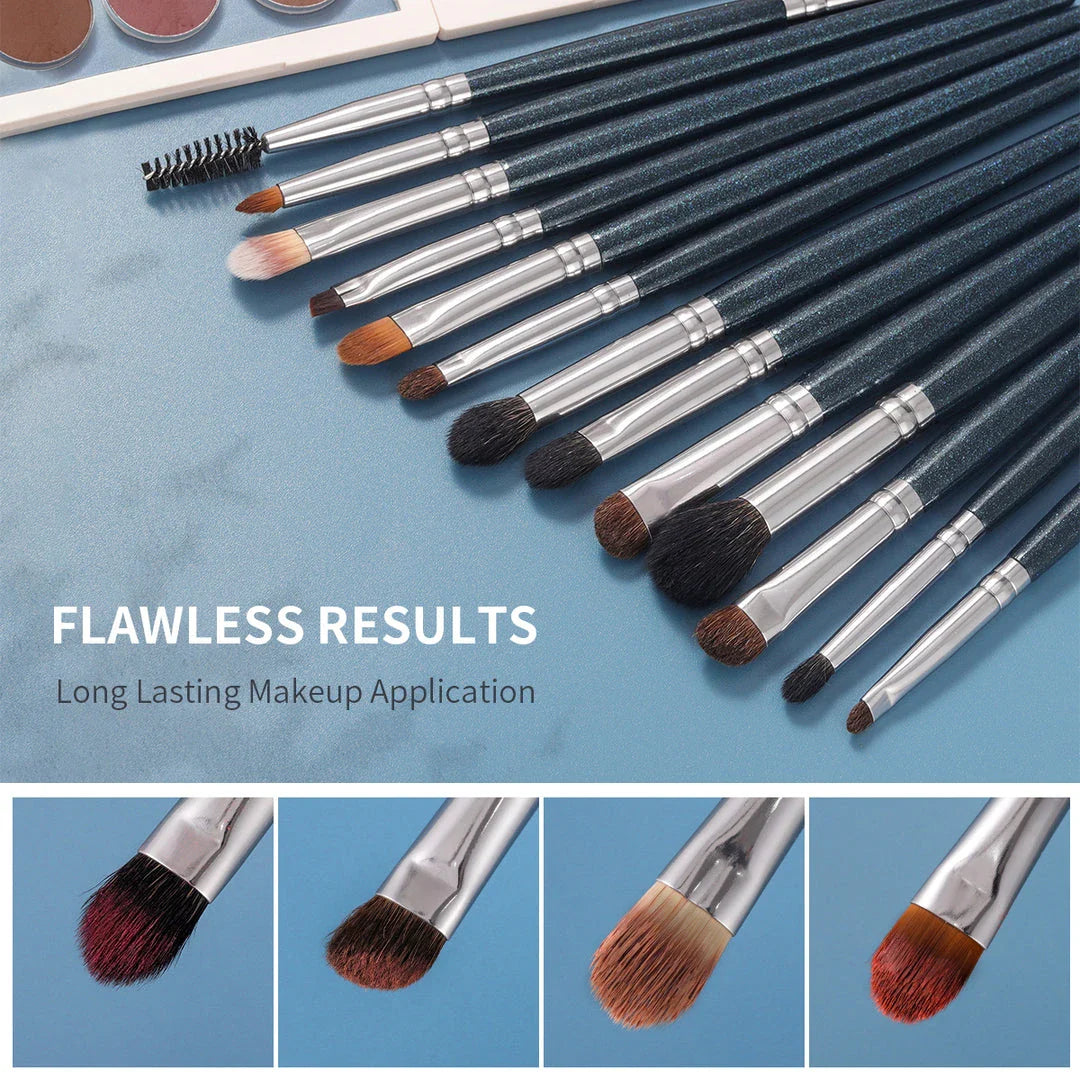 Versatile 13-Piece Eye Makeup Brush Set with Premium Natural and Synthetic Bristles for Seamless Blending, Precise Lining, and Natural Brow Grooming