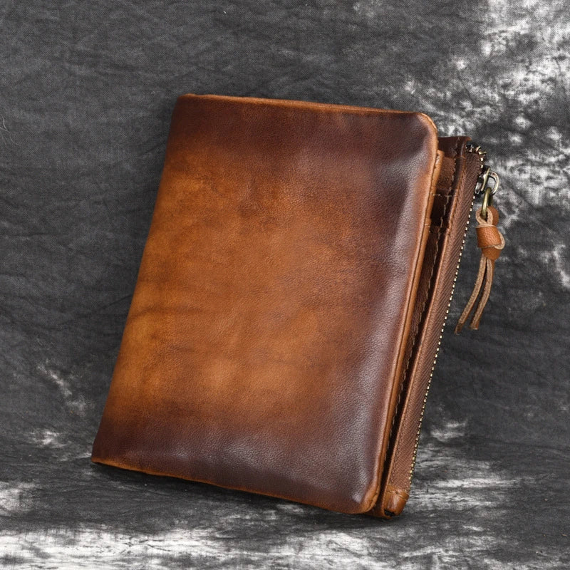 Premium cowhide leather wallet with retro double-zipper design, perfect for the modern Kiwi bloke