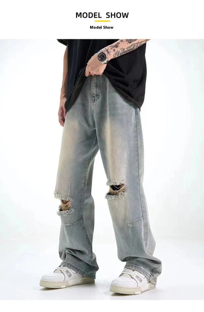 Versatile straight-leg slimming hiphop pants in light blue and black colors, available in sizes S to XXL