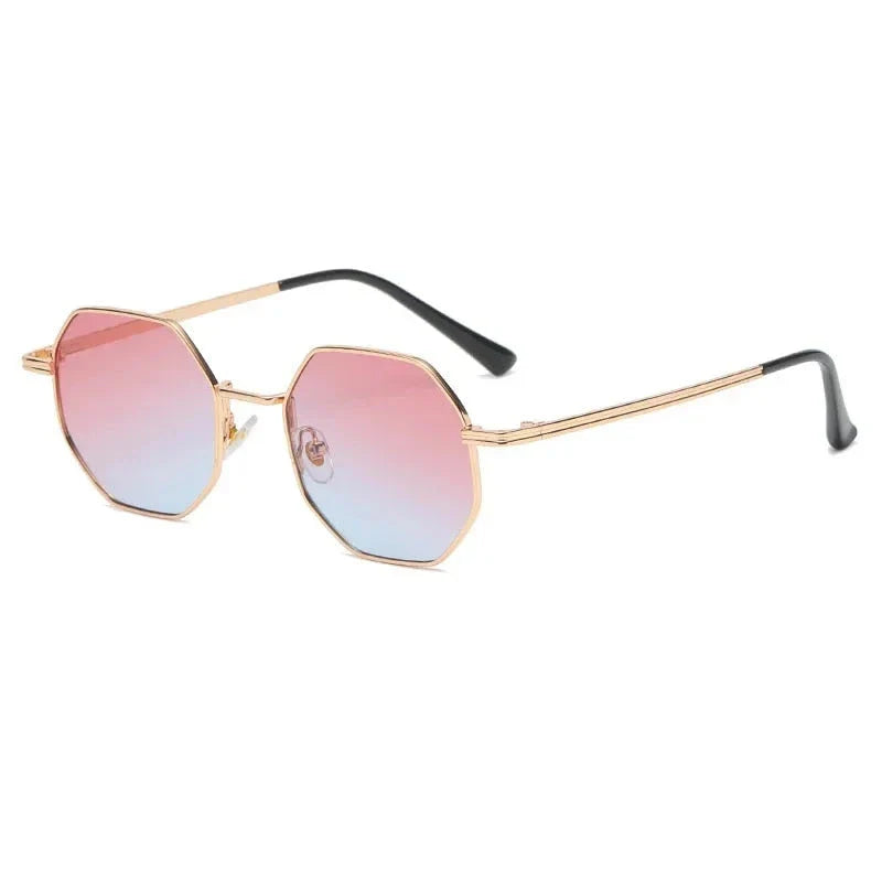 Stylish polygonal metal sunglasses with alloy frames and polycarbonate lenses, providing UV protection and contemporary flair for Kiwi fashion enthusiasts.