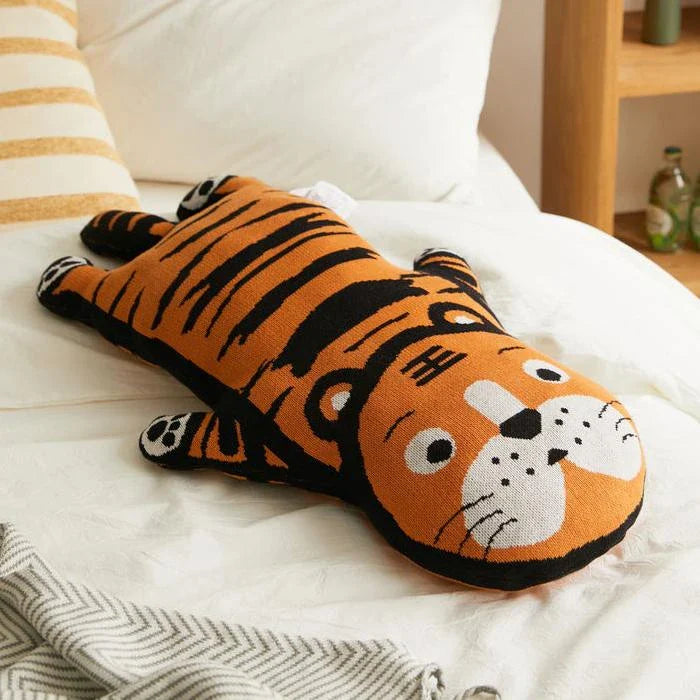 Kiwi Kawaii Tiger Knitted Cushion - Soft, Plush Pillow with Memory Foam for Home Decor and Kids' Comfort