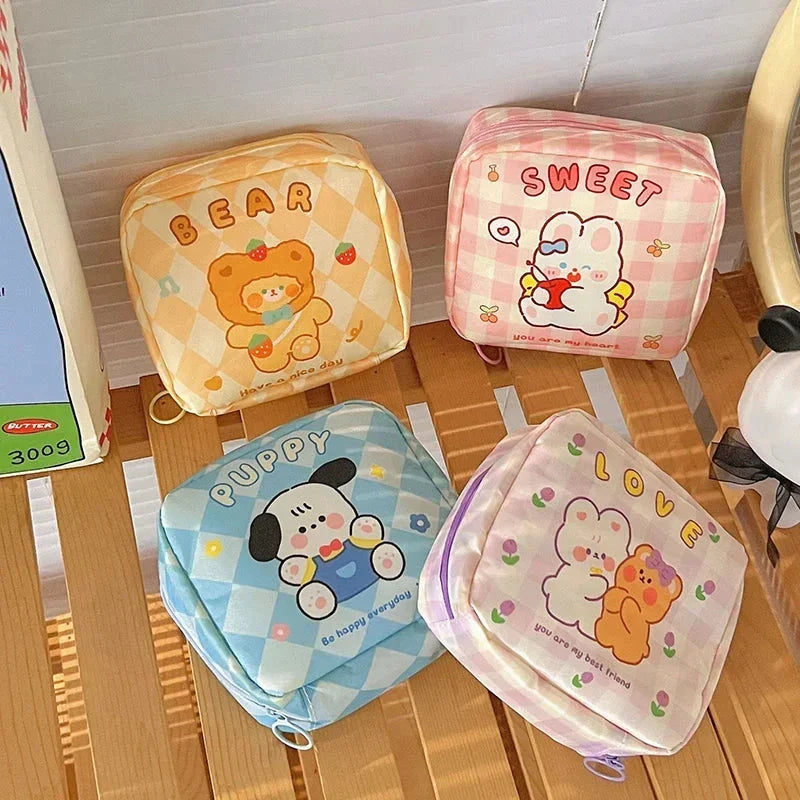 Adorable cartoon nylon cosmetic bag with a secure zipper closure and compact design, perfect for Kiwi consumers to organise their daily essentials.