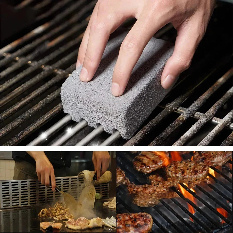 Premium foam glass BBQ grill cleaning stone with natural anti-slip grip for easy, effective grill maintenance