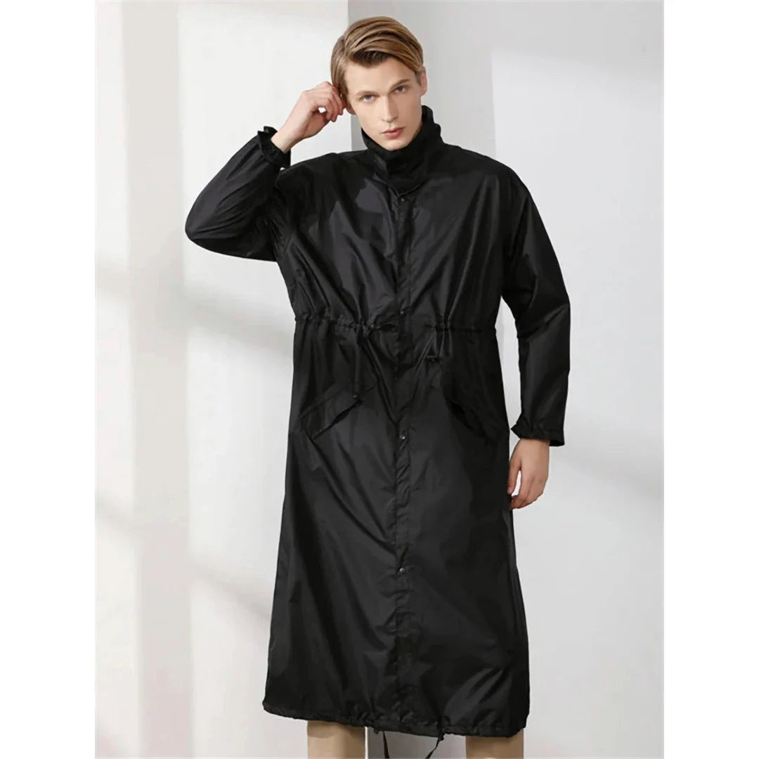 Men's Long Outdoor Waterproof Raincoat with Full-Body Zipper in Light Green Color