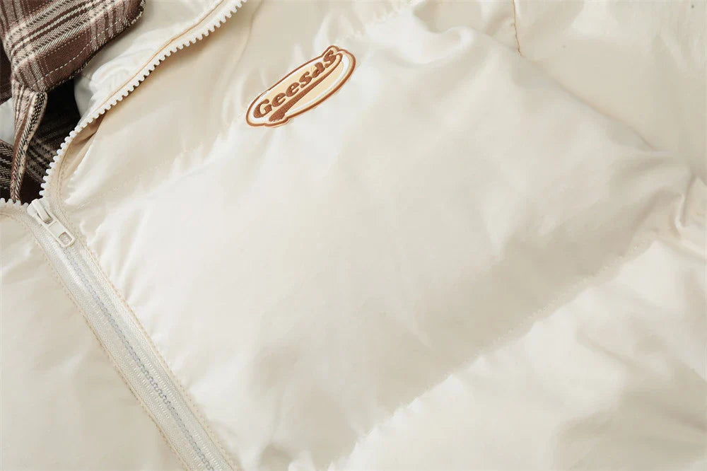 Stylish plaid cotton jacket with embroidered back patch, perfect for Kiwi men in winter