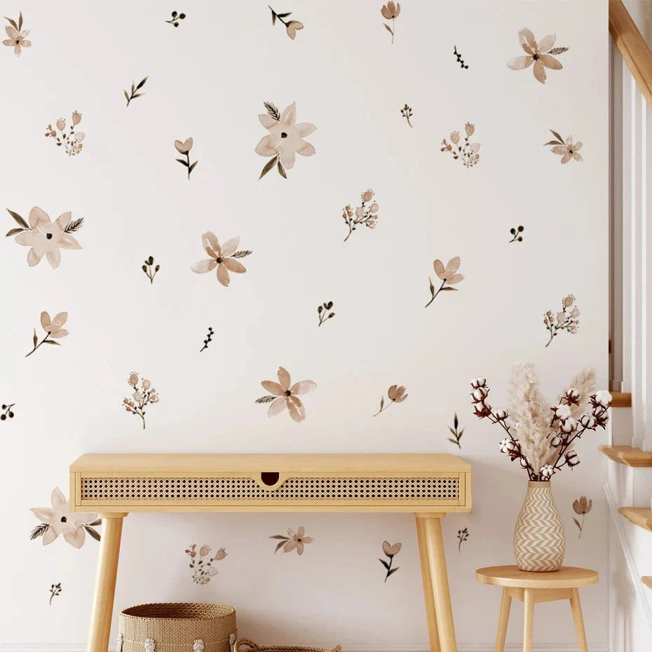 Elegant boho floral watercolour wall decals in a New Zealand home