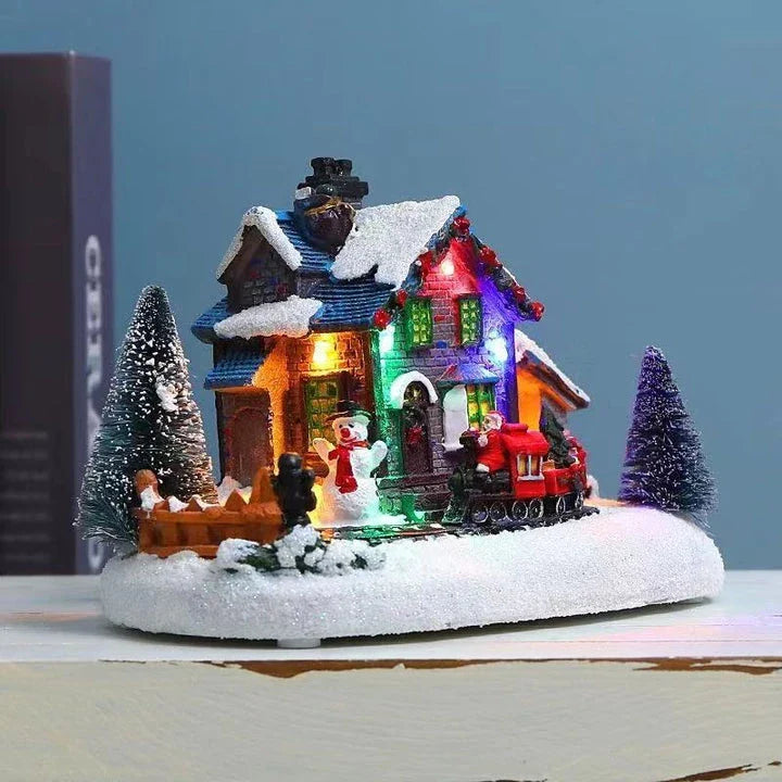 Luminous resin Christmas house decorations with a glowing, festive design