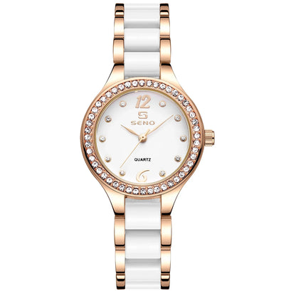 Ceramic Ladies Bracelet Watch in a silver and white color with a durable stainless steel buckle