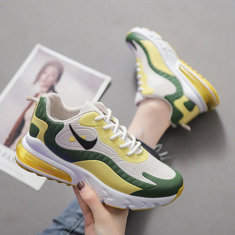 Stylish and comfortable women's sports shoes with thick, supportive soles in a trendy, hollow design