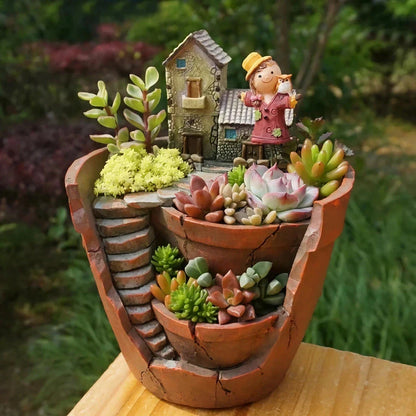 Charming Kiwi Farmhouse Resin Succulent Planter for Fairy Garden Home Decor