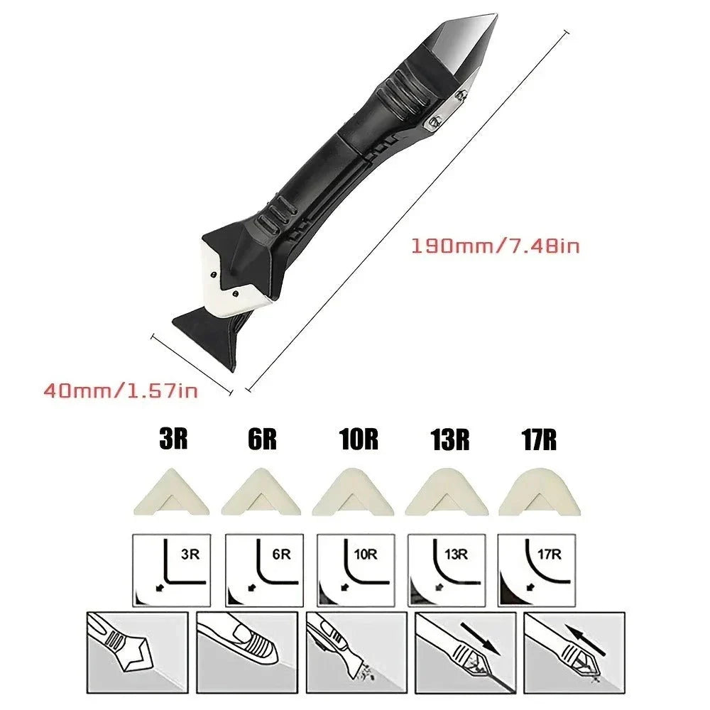 5-in-1 silicone scraper and caulk remover tool set with interchangeable pads for smooth, professional DIY finishes