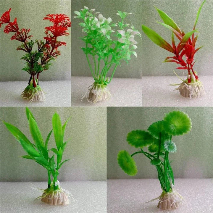 Multicoloured artificial aquarium plants in various types and sizes, perfect for enhancing the beauty of Kiwi fish tanks