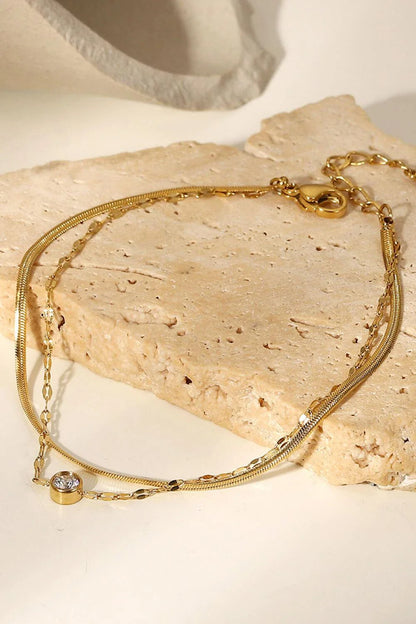 Sparkling double-layered stainless steel bracelet with rhinestone embellishments, adjustable fit for all-day comfort and style