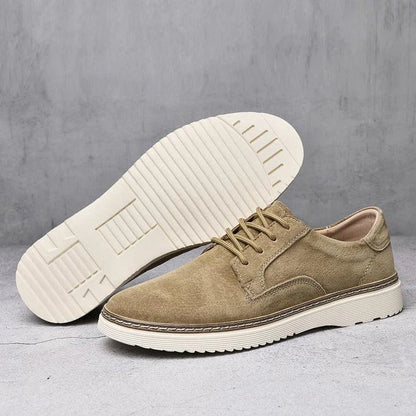 Premium Pigskin Lace-up Sneakers with Durable Rubber Sole and Breathable Design