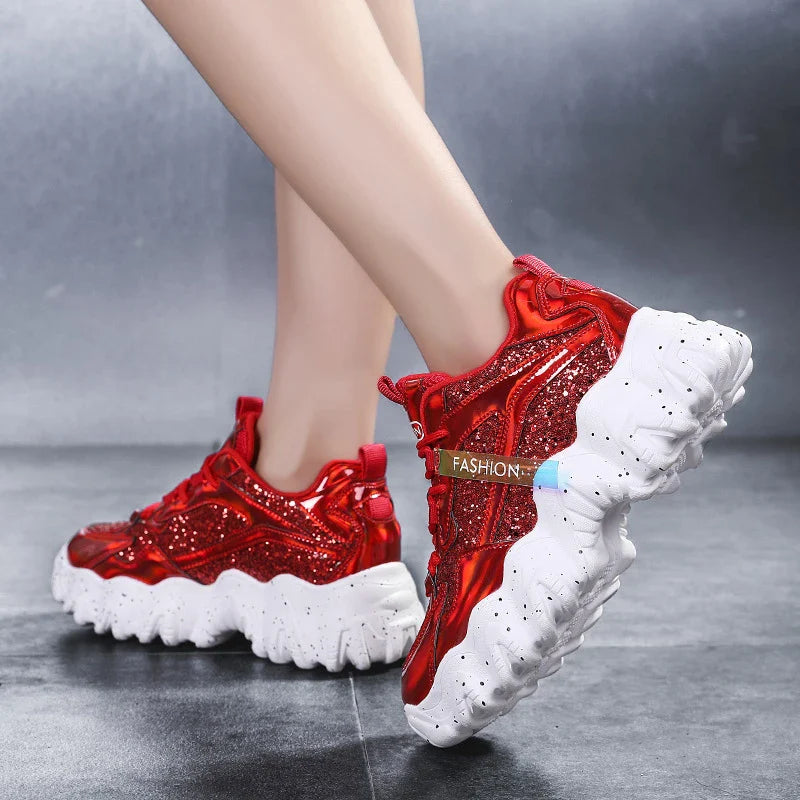 Stylish platform sneakers with sequins in various colours, designed for comfortable everyday wear in New Zealand