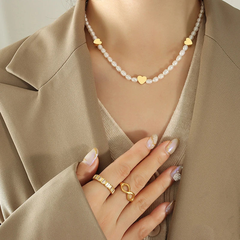 Shopfluxpro NZ Stylish Peach Heart Freshwater Pearl Necklace