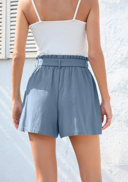 Stylish high-waisted ruffle bow shorts in black, perfect for Kiwi summer beach and casual wear