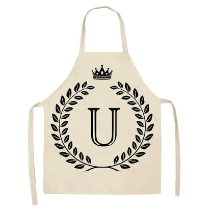 A crown and letter printed kitchen apron made of high-quality cotton and linen, suitable for both men and women in New Zealand kitchens.