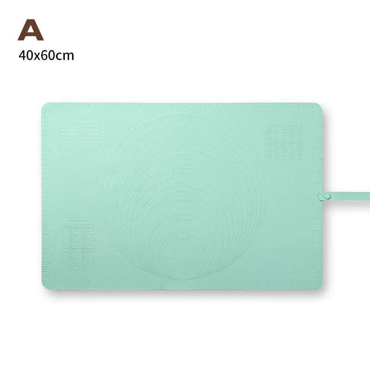 Large, thick silicone rolling pad in yellow, green, and pink colours for kneading dough and baking in the New Zealand kitchen