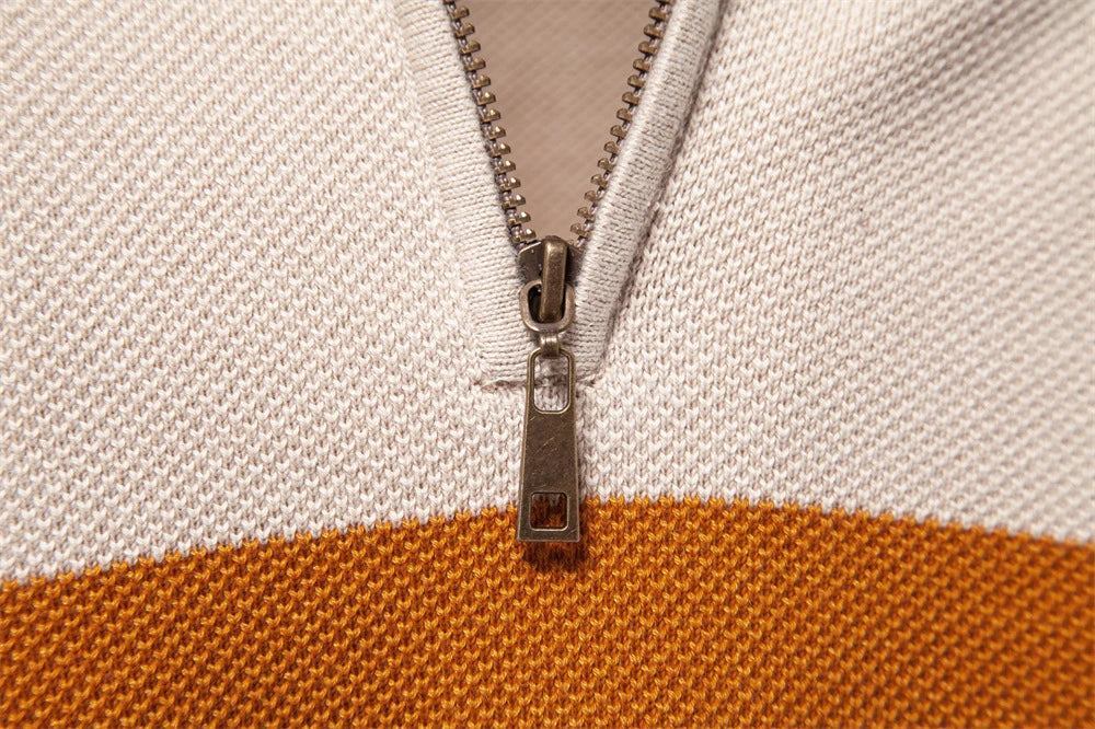 A stylish, slim-fit sweater in a modern colour-blocking design of Lake Green, White, and Grey, made with premium cotton for exceptional comfort and New Zealand casual style.