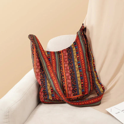 Bohemian Vintage Canvas Shoulder Bag with a unique geometric pattern, designed for the modern Kiwi woman.
