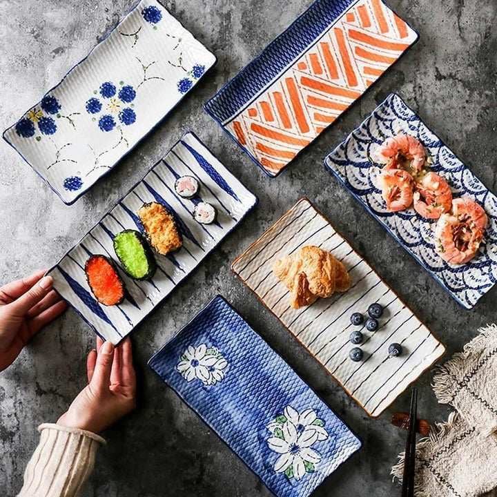 Beautifully crafted Japanese-inspired ceramic plate with a blue and orange glazed finish, perfect for Kiwi homes