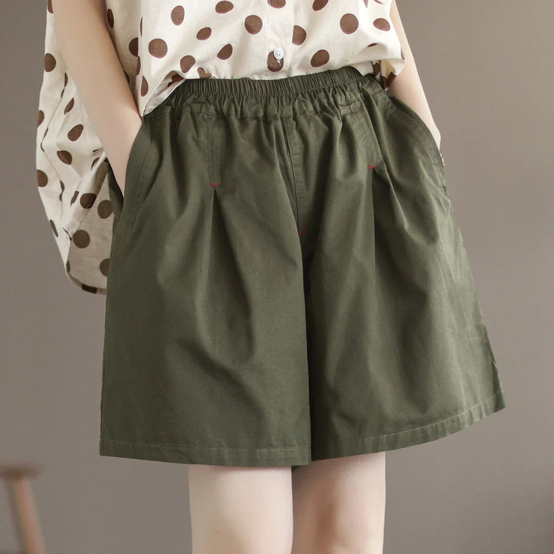 Comfortable and stylish Mori Girl-inspired cotton shorts in a solid coffee color, perfect for Kiwi summer adventures.