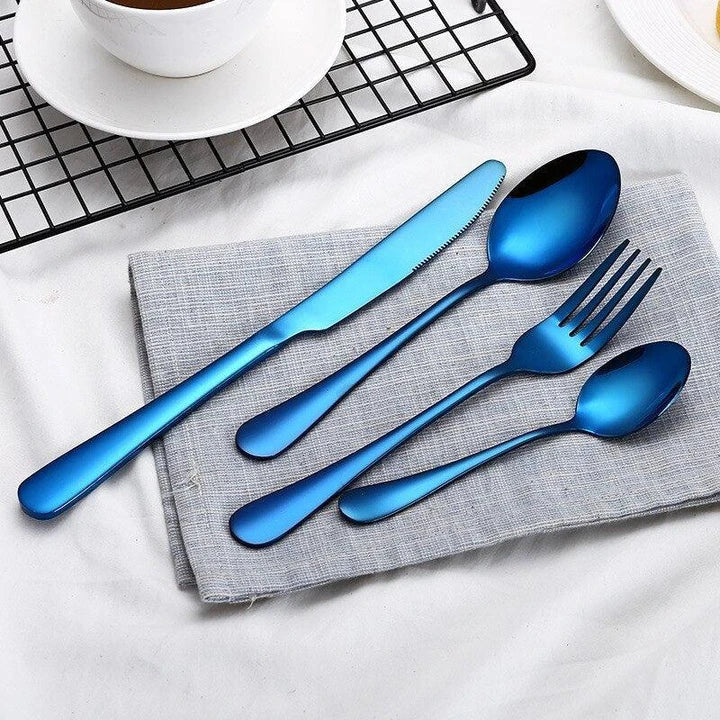 Eco-Friendly Stainless Steel Tableware Set - 4 Piece Collection with Knife, Fork, Spoon, and Tea Spoon