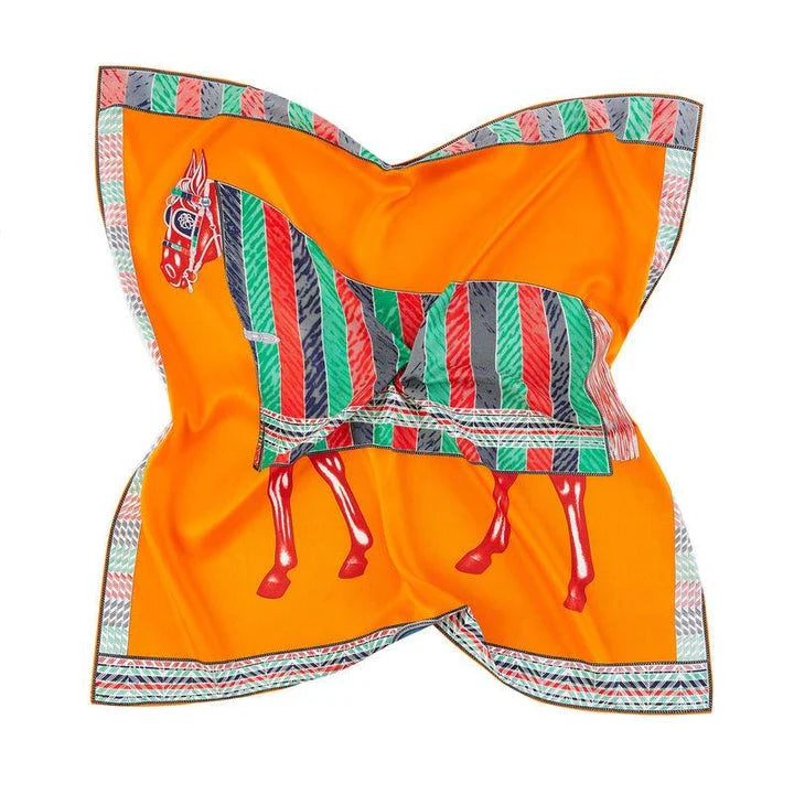 Elegant silk square scarf with vibrant floral print, suitable for all seasons and occasions