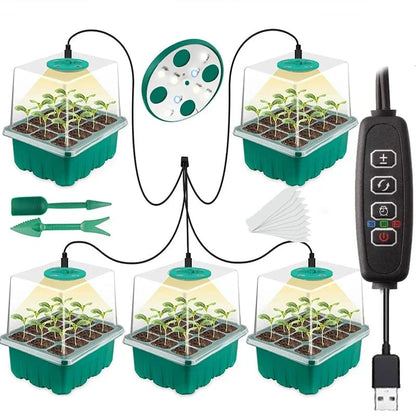 Complete LED Seed Starter Kit with full-spectrum lighting, smart control, and adjustable humidity dome for growing indoor seedlings