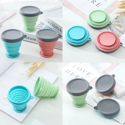 Compact, collapsible silicone cup in various colors, perfect for Kiwi travelers and adventurers