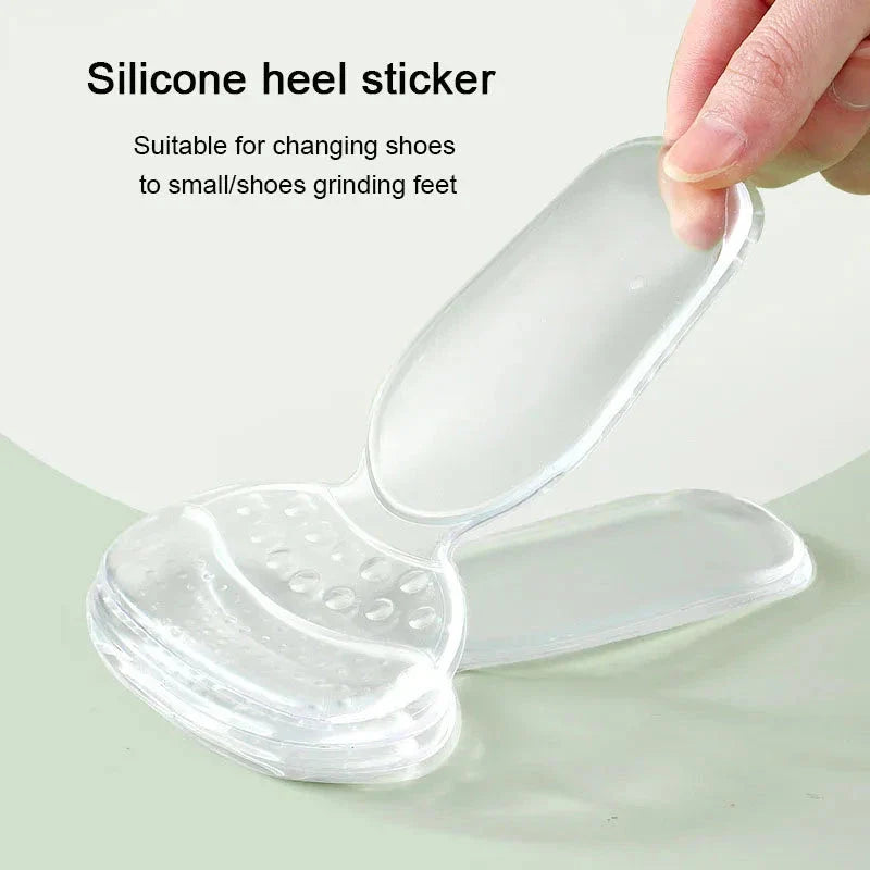 Invisible silicone heel protector stickers designed for comfortable, pain-free wear in high heels, boots, and other footwear