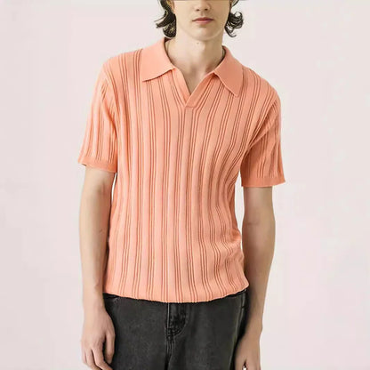 Premium Kiwi-made acrylic knitted tee in a vibrant orange-red hue, featuring a slim-fit design and classic short sleeves