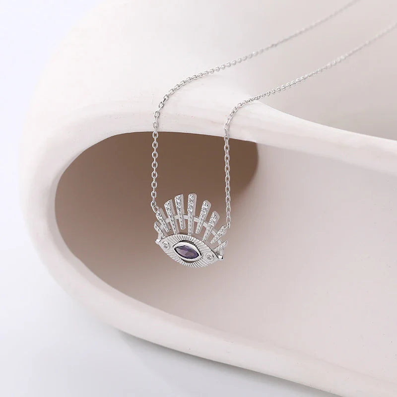 Captivating sterling silver necklace with geometric zircon stone design