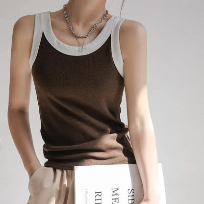 Knitted ribbed cotton camisole in army green color, designed for Kiwi women with a flattering, versatile silhouette.