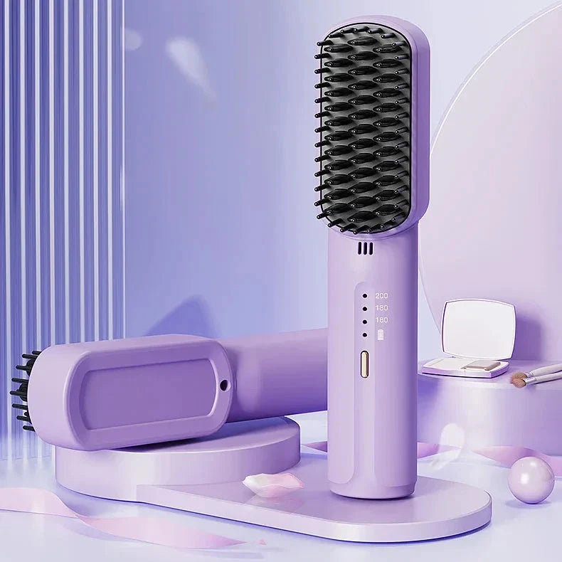 Portable Heating Comb Straightener with durable acrylic construction, FDA-approved materials, and wireless charging for Kiwis on the go