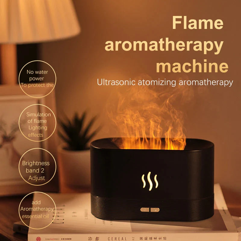 Captivating flame-effect aroma diffuser with customisable lighting and essential oil diffusion capabilities