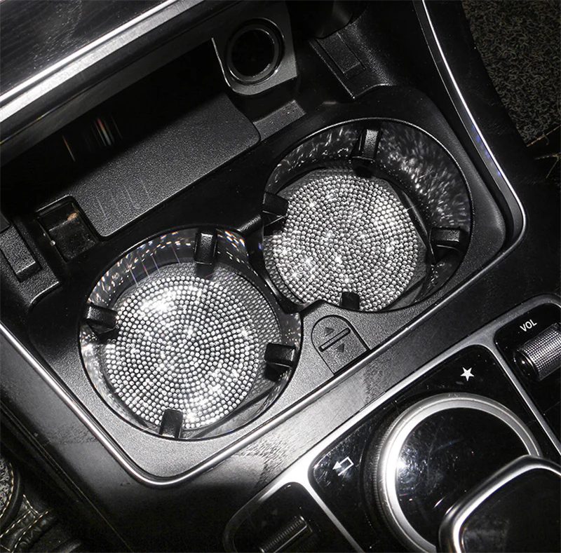 Stylish car coasters with crystal rhinestone design for a touch of luxury in your vehicle