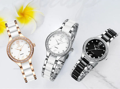 Ceramic Ladies Bracelet Watch in a silver and white color with a durable stainless steel buckle