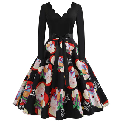 Stylish Kiwi-inspired long sleeve dress with a printed pattern, V-neck, and mid-length skirt in a variety of colors