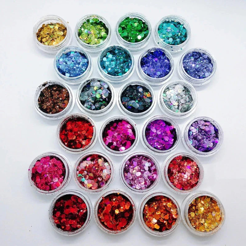 Shopfluxpro NZ Dazzling Laser Holographic Chunky Nail Glitters - 24 Pieces