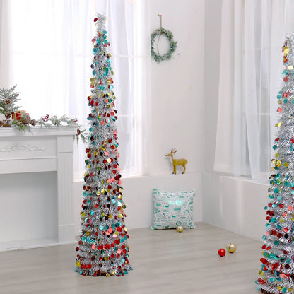 A collapsible and decorative Christmas tree in festive colors, designed for small spaces in New Zealand homes.